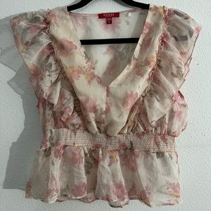 Guess Size XL Flowered Blouse Peplum Style